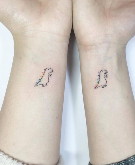 Matching best friend T-Rex tattoos. T Rex Tattoo, Orca Tattoo, Tattoo Placements, Matching Best Friend Tattoos, Dinosaur Tattoos, Hamsa Tattoo, Female Tattoos, Tattoo Trend, Cute Tattoo