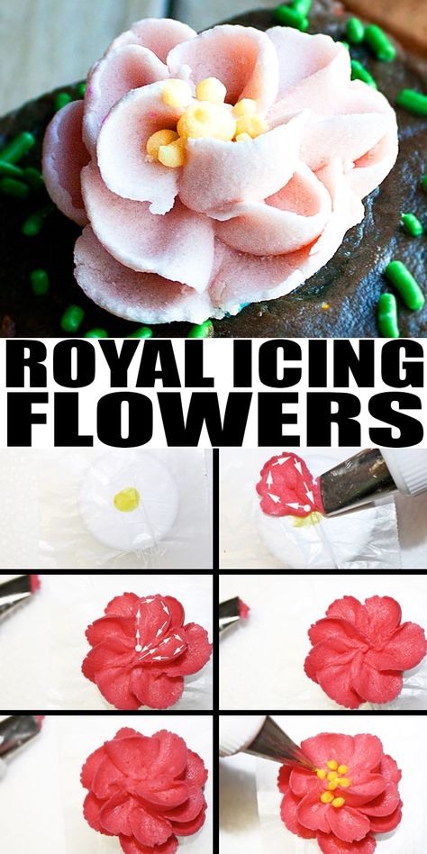 How to Make Royal Icing Flowers {Sugar Flowers} - CakeWhiz Best Icing Recipe, Cake Icing Tips, Best Royal Icing Recipe, Easy Royal Icing, Royal Icing Cakes, Frosting Flowers, Royal Icing Sugar, Royal Icing Flowers, Icing Techniques