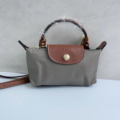 Longchamp Grey Mini Bag w/Leather Strap Longchamp Mini Bag, Longchamp Mini, Golden Horse, Longchamp Bag, Horse Drawn, Mini Bag, Leather Straps, Shoulder Strap, Ring Size