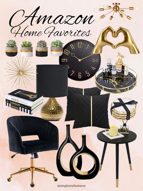 Gold Office Ideas, Black And Gold Home Office, Black And Gold Office Ideas, Black Gold Office, Black And Gold Office, Black And Gold Home, Gold Home Office, Kate Spade Office, Gold Office Decor