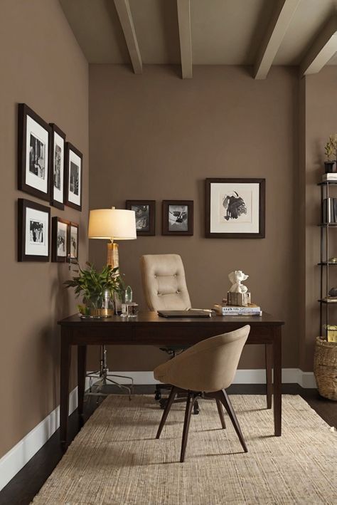 Step into a cozy tavern atmosphere with Tavern Taupe SW 7508 as the focal point. This warm wall paint color enhances gatherings with friends and family in 2024. Explore this inviting hue for a touch of elegance. #Ad #homedecor #homedesign #trendgirlApartment #Painthome #interiorarchitecture Wall Colors Green Room Colors
Bright Room office Colors
Apartment Renovation
Home office Remodeling
Modern Paint Colors
2024 Dining Room Paint Color Ideas Brown, Coffee Colored Walls, Home Office Brown Walls, Sw Dutch Cocoa, Brown Wall Office, Brown Dining Room Walls, Taupe Home Office, Two Tone Office Walls, Brown Wall Paint Colors