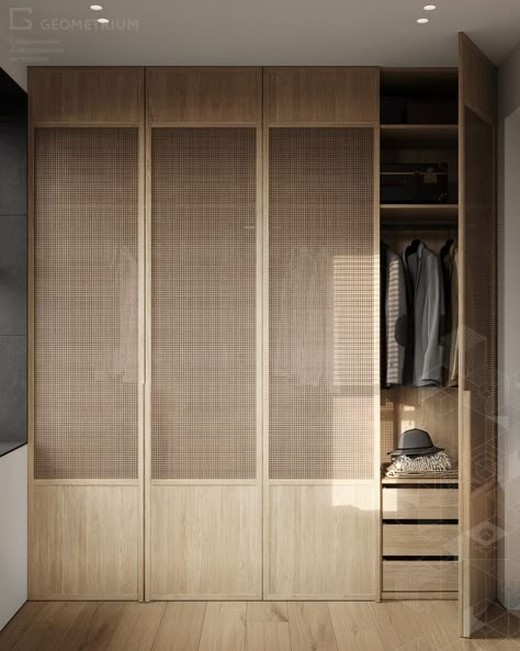 Japandi Bedroom Closet Ideas, Japandi Built In Wardrobe, Japandi Interiors Apartment, Japandi Closet Doors, Japandi Walk In Wardrobe, Japandi Bedroom Storage, Japandi Bedroom Door, Used Clothes Storage Ideas, Japandi Closet Design