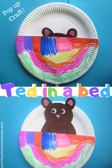 This pop up ted in a bed paper plate craft is a fun and simple craft for kids. Each one turns out different, making it great for individuals or groups! #kidscraft #preschool Bear Crafts Preschool, Teddy Bear Craft, Bedtime Storytime, Playing Preschool, Sleepover Crafts, Bears Preschool, Daycare Curriculum, Paper Plate Animals, Time Craft