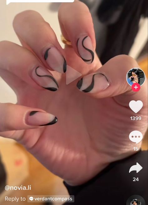 Swirly Nail Designs Black, Swirly Black Nails, Squiggle Nails French Tip, Black Swirly Nails, Swirly Nail Designs, Black Nail Designs, Nails 2023, Nails Black, Cute Nail Designs