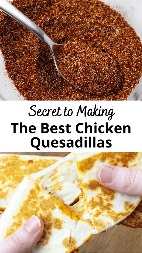 Make the best chicken quesadilla for dinner by adding this Quesadilla Seasoning to your shredded chicken or ground beef! It adds so much flavor and it’s so easy to do! Chicken Quesadilla Seasoning, Quesadilla Seasoning, Best Chicken Quesadillas, Grilled Chicken Quesadilla, Grilled Chicken Seasoning, Chicken Seasoning Recipes, Quesadilla Recipes Easy, How To Make Quesadillas, Make Shredded Chicken