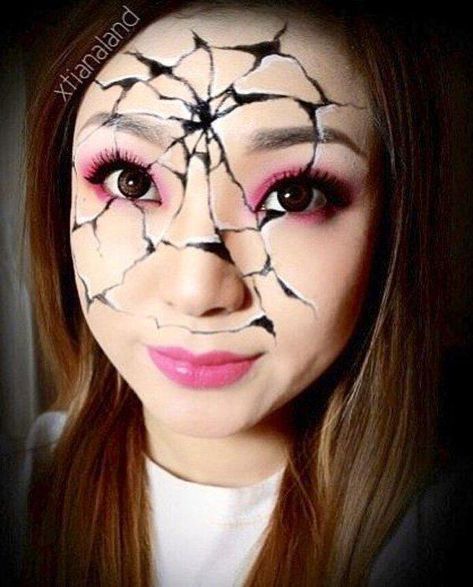 45 Examples of DIY Halloween Makeup | Page 2 of 3 | Cuded Broken Doll Makeup, Doll Makeup Halloween, Unique Halloween Makeup, Creative Halloween Makeup, Halloween Make-up Looks, Doll Face Paint, Creepy Halloween Makeup, Halloween Makeup Diy, Doll Halloween Costume