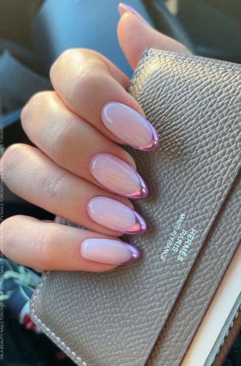 Chrome effect French nails Paznokcie Hello Kitty, Wife Nails, Kutek Disney, Pink Chrome Nails, Manikur Kuku, Chrome Nails Designs, Nagel Tips, Casual Nails, Makijaż Smokey Eye