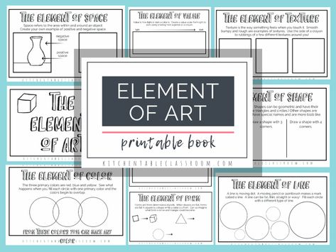 The Formal Elements of Art for Kids with free printable book - The Kitchen Table Classroom Formal Elements Of Art, Elements And Principles, Art Worksheets, Principles Of Art, Art Curriculum, Homeschool Art, Printable Books, Art Lessons Elementary, Middle School Art