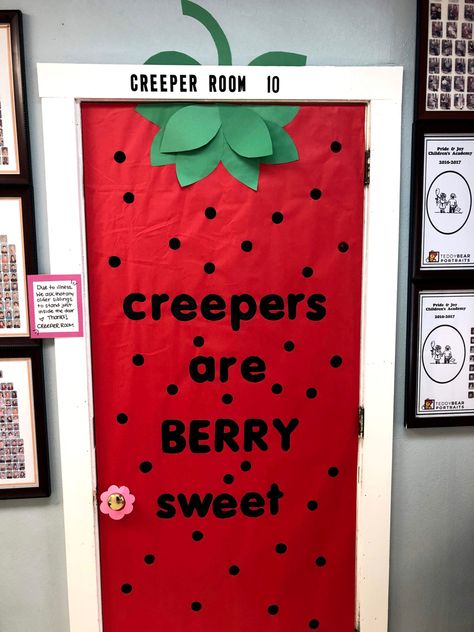 Classroom door decour Classroom Theme With Red, Fruit Classroom Door Ideas, Strawberry Classroom Door, Strawberry Classroom Theme, Red Classroom Decor, Red Classroom Theme, Nursery Class Decoration, Red Classroom, Class Door Decorations