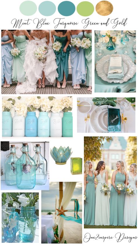 Turquoise, Dusty Blue and Green Wedding Color Palette Spring Turquoise Wedding, Light Turquoise Wedding Theme, Sage Green And Turquoise Wedding, Ocean Teal Wedding Colors, Teal And Aqua Wedding, Aqua Beach Wedding, Spring Wedding Colors Turquoise, Aqua Green Wedding Theme, Sapphire And Aquamarine Wedding Theme