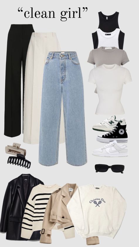 “clean girl” capsule wardrobe idea inspiration part 1 Capsule Wardrobe Casual, Alledaagse Outfits, Fashion Capsule Wardrobe, Everyday Fashion Outfits, Ținută Casual, Casual Day Outfits, Mode Ootd, Wardrobe Outfits, Easy Trendy Outfits
