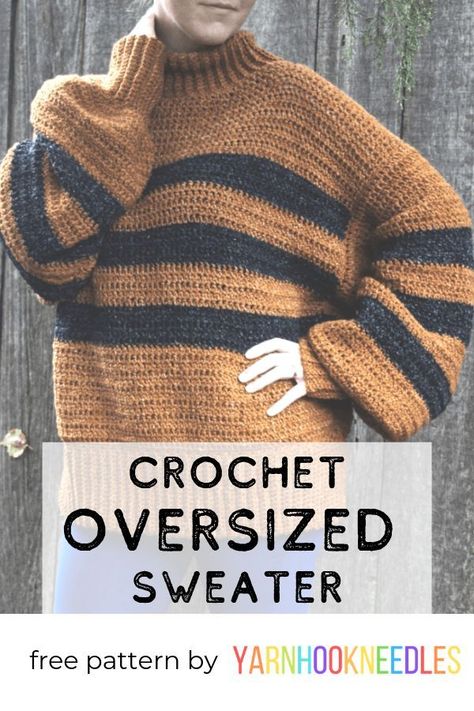 Make this cozy and simple oversized crochet sweater with this free pattern! Oversized Crochet Sweater, Crochet Boutique, Bulky Sweater, Crochet Sweater Pattern, Easy Knitting Projects, Crochet Jumper, Confection Au Crochet, Crochet Sweater Pattern Free, Pull Crochet