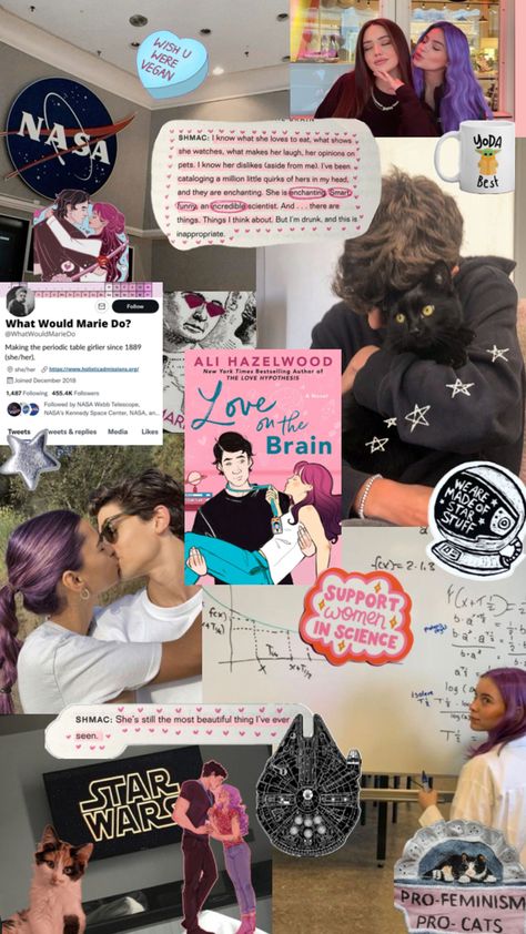 #Book #Booklover #Loveonthebrain #Love #Brain #Romance #Romcom #MarieCurie #Marie #WhatWouldMarieDo #Nasa #Engineer #Neuroscientist #Amour #Novel #AliHazelwood #PurpleHair #Blackhair #Man #Girl #Science #NASA #Stars #Space #Womeninstem #Women #Helmet #Astronaut #BestFriends #Vegan #BlackCat #cat #cats #pink #StarWars #Enemiestolovers #Enemies #Pretty #Smart Ali Hazelwood Books, Nasa Stars, Love On The Brain, Cats Pink, Romcom Books, Nasa Engineer, Brain Book, Ali Hazelwood, Not In Love