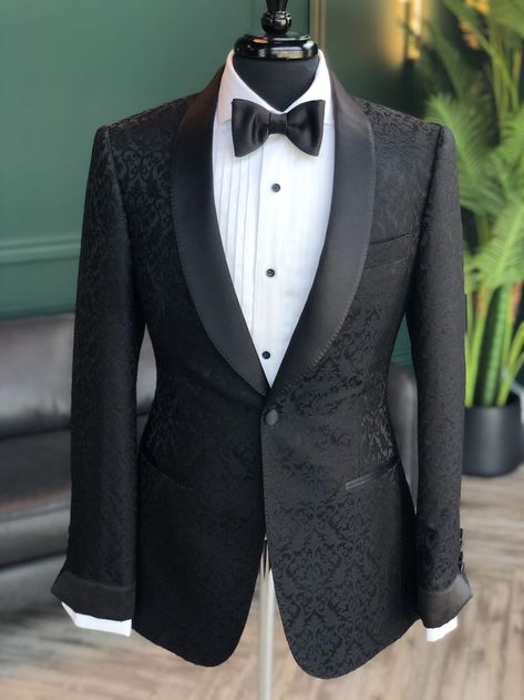 Floral Tuxedo, Black Tuxedo Wedding, Indian Wedding Clothes For Men, Black Outfit Men, Bespoke Suits, Black Dinner, Classy Suits, Dress Suits For Men, Custom Suits