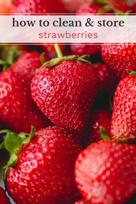 Learn how to clean strawberries with vinegar and water for longer storage. Stored properly, they’ll stay fresh for up to 1 week! Clean Strawberries With Vinegar, Clean Strawberries, How To Clean Strawberries, How To Wash Strawberries, Store Strawberries, Freezing Strawberries, How To Store Strawberries, Canned Strawberries, Text Banner