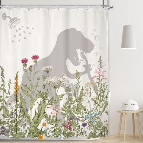 PRICES MAY VARY. ♥POLYESTER FABRIC: Our shower curtains are made of expertly chosen waterproof polyester fabric ,which are very soft and drape. ♥UNIQUE DESIGN: The dinosaur wildflower kids combination of green make LGhtyro Shower Curtain the perfect piece for your master bathroom or your guest bathroom. The shower curtain will turn any bathroom in your home into a spa like experience. ♥WHAT'S INCLUDED: Each package provides one 60” Width x 71” Length polyester shower curtain and 12 pack hooks. Ideal for most bathroom: Decor your bathroom and create a stylish atmosphere. Designer artwork: Vibrant Colors,Clear Image, No Fading. This modern shower curtain set is so beautiful and fun. High resolution pictures bring a 3D like realistic experience to your life. It is a quick way to decorate and Monstera Wallpaper Bathroom, Safe Green Bathroom Decor, Succulent Bathroom Decor, Bathroom Decor Floral, Dinosaur Bathroom Decor, Funky Shower Curtain, Fun Small Bathroom, Dinosaur Bathroom Ideas, Kids/guest Bathroom