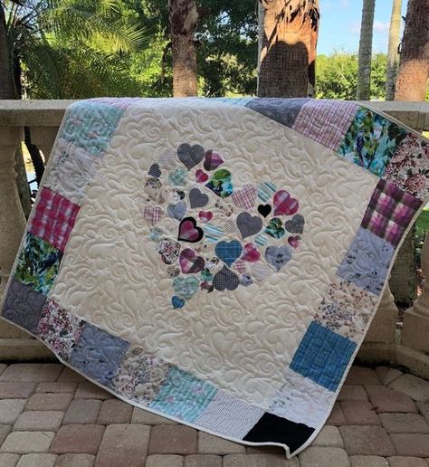 Poppy Quilt, Valentine Quilts, Memorial Quilt, Memory Items, Reuse Old Clothes, Memory Gifts, Old Baby Clothes, Quilt Scraps, Heart Stuff