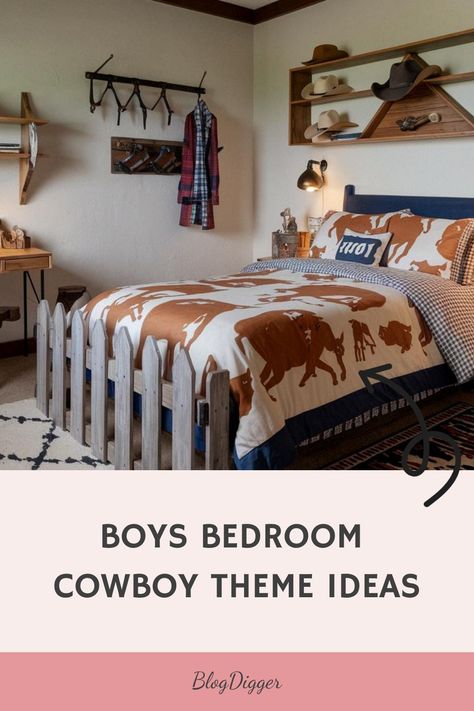 Boys Bedroom Cowboy Theme Ideas Cowboy Theme Bedroom, Western Bedroom Ideas For Teens, Wild West Decor, Boys Car Bedroom, Bedroom For Boys, Boys Space Bedroom, Cowboy Bedroom, Horse Themed Bedrooms, Cool Cowboy