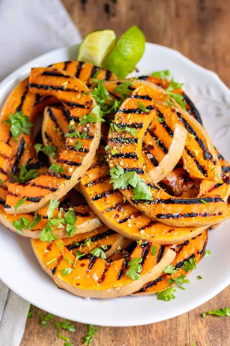 Grilled Pumpkin Recipes, Butternut Squash Grilled, Bbq Butternut Squash, Grilled Butternut Squash Recipes, Grilled Squash Recipes, Summer Butternut Squash Recipes, Bbq Squash, Grilled Pumpkin, Squash Ideas