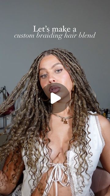 Yana C✨ on Instagram: "The first step to creating these custom faux locs was making a braiding hair blend that matches my natural hair color! I use colors 27, 4, and silver 🥰 so obsessed with how this turned out & stay tuuuuuned for the next video where I’ll show you how to turn the braiding hair into locs 🫶🏽  #protectivestyles #fauxlocs #fauxloctutorial" Faux Locs Different Colors, Mixed Color Faux Locs, Faux Locs On Short Hair, Faux Locs With Color Underneath, Split Dye Faux Locs, Medusa Locs, Goddess Faux Locs Blonde And Brown, Boho Faux Locs, Boho Soft Locs