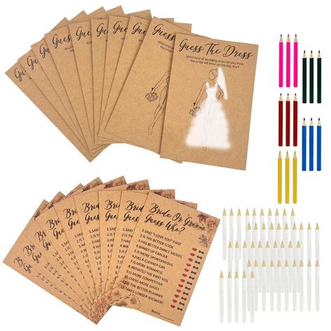 PRICES MAY VARY. Complete Bridal Shower Games Set: Includes 60 beautifully designed game cards featuring "Guess The Dress" and "Bride or Groom Guess Who" activities, along with 60 colorful pencils for interactive fun. Premium Quality Materials: Game cards are crafted from high-quality kraft paper, ensuring durability and a luxurious feel. Each card is thick and sturdy, perfect for drawing and writing. Vibrant Pencils: Enhance the creativity of your guests with 60 pencils in a variety of colors—4 Classy Bridal Shower Games, Guess The Dress Bridal Shower Game, Guess The Dress, Sunny Garden, Bridesmaid Duties, Wedding Shower Games, Fall Bridal Shower, Bridal Shower Game, Fall Theme