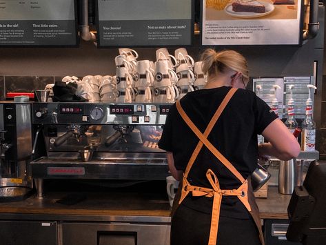 Coffee Shop Waitress Aesthetic, Work In A Coffee Shop Aesthetic, Working Resturant Aesthetic, Female Barista Aesthetic, Job Aesthetic Waitress, Working Coffee Shop Aesthetic, Work In Coffee Shop Aesthetic, Part Time Job Aesthetic Cafe, Working As A Waitress Aesthetic