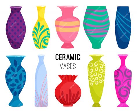 Premium Vector | Vector ceramic vases collection. colored ceramics vase objects, antique pottery cups with flowers Ceramics Vase, Bedroom Scene, Ramadan Kareem Decoration, Home Door Design, Cerámica Ideas, Antique Pottery, Interior Illustration, Colorful Ceramics, Pottery Cups