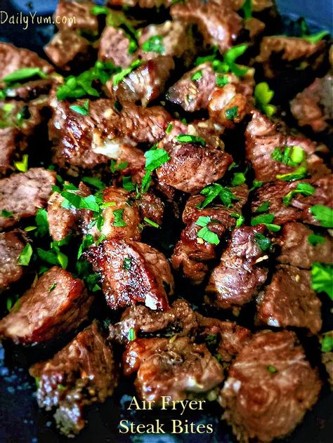 Steak Bites With Garlic Butter, Air Fryer Steak Bites, Steak Bites Recipe, Garlic Steak, Air Fryer Steak, Butter Steak, Garlic Butter Steak, Steak Butter, Garlic Butter Sauce