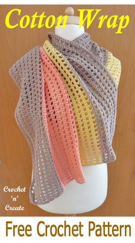 Simple and easy stitch design for this cotton wrap, free crochet pattern from #crochetncreate #crochetwrap #crochetshawl Crochet Rectangular Shawl Pattern Free, Prayer Shawl Crochet Pattern, Crochet Prayer Shawls, Crocheted Shawl, Crochet Scarfs, Crochet Wrap Pattern, Crochet Shawl Pattern Free, Crochet Shawls And Wraps, Crochet Shawls