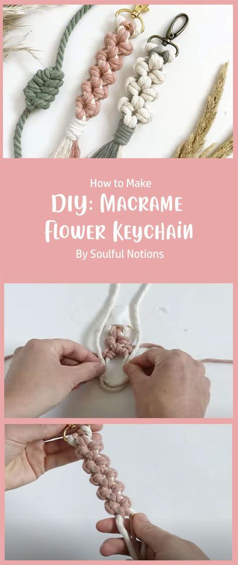 Macrame Flower Keychain, Diy Macrame Flower, Crochet Keychains, Macrame Flower, Easy Macrame, Flower Keychain, Rope Crafts, Diy Macrame, Macrame Ideas