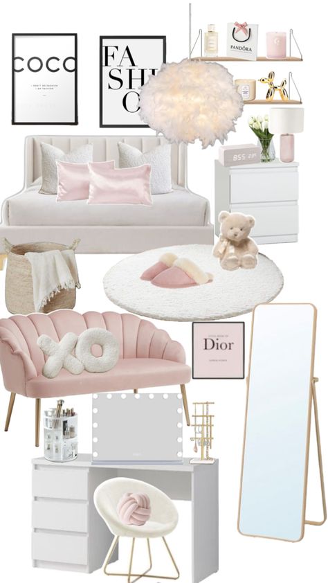 Aesthetic Room Furniture Ideas, Cute Ikea Bedroom Ideas, Pink And White Bedroom Ideas Aesthetic, Grey Room Inspo Aesthetic, Bedroom Ideas Fashion Aesthetic, Room Ideas White Aesthetic, Cute Pink And White Room Ideas, Bedroom Decor Pink And White, Light Pink Gold And White Bedroom Ideas