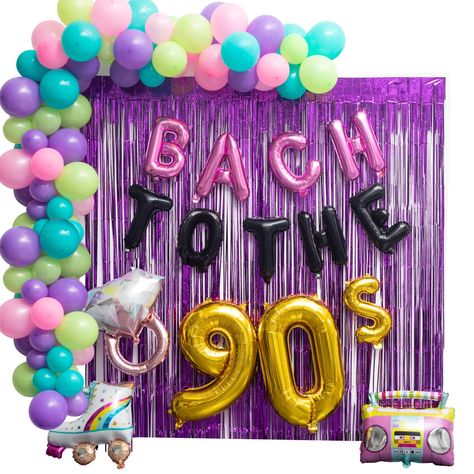 PRICES MAY VARY. PARTY PLAN LIKE A PRO - Throwing an upcoming 90s bachelorette party and need to grab a one-stop-shop bachelorette decorations kit? Well, my party planning pro, stop searching, because this kit is exactly what you need to sass up your next bach. POP THE BUBBLY - Our 90s themed party decorations have it all. 90s balloon garland kit? Got it. Tassel Backdrop? Yep. Fun 90s foil balloons? You better believe it. Top it all off with 16 inch “BACH TO THE 90S" balloons and you’ve got your 90s Country Bachelorette Party, 90s Balloons, Cute Bachelorette Party Themes, 90s Bachelorette Party, Tassel Backdrop, 90s Bachelorette, Bachelorette Party Kits, 90s Wedding, 90s Party Decorations