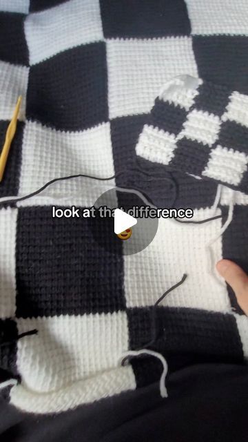 HalfDouble on Instagram: "Here's how to crochet the perfect checkerboard pattern. The trick to getting super sharp straight edges is picking the right stitch, and tunisian simple stitch gives the most satisfyingly straight lines. You can use it for anything, (scarves, cardigans, bags etc) as the back isn't a mess like a lot of colour changing crochet, but I'm obviously a sucker for a blanket 😍  #crochettips #crochettutorial #crochetblanket" Free Checkered Crochet Pattern, Crocheted Checkered Blanket, Tunisian Crochet Checkerboard Pattern, Black And White Checkered Crochet Blanket, Checkerboard Knitting Pattern, Check Crochet Blanket, How To Crochet Checkerboard Pattern, Checked Crochet Blanket, Knit Checkerboard Pattern