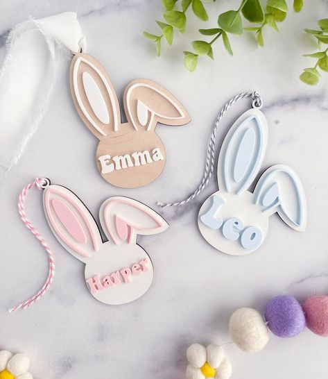 Easter Basket Bunny Name Tag / … curated on LTK Custom Easter Basket, Creative Easter Baskets, Easter Tag, Custom Easter Baskets, Easter Wood Crafts, Basket Tags, Basket Tag, Bunny Names, Violet Pastel