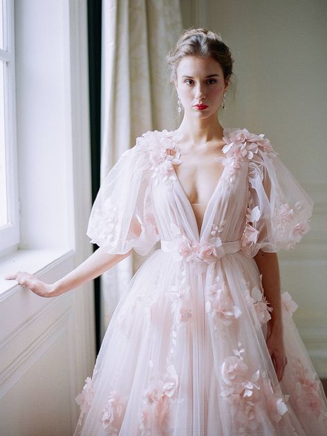 An ode to femininity: Bridal inspiration at Chateau de Varennes via Magnolia Rouge Peony Wedding Dress, Penelope Wedding Dress, France Wedding Dress, Floral Dress Wedding, Wedding Skirt, Pink Wedding Dress, Pink Wedding Dresses, Floral Wedding Dress, Girls Pageant Dresses