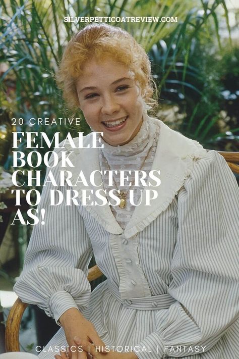 Looking for creative Halloween Costumes for women based on literary female characters? These iconic looks and ideas from literature are sure to be a hit. #AnneShirley #AnneofGreenGables #ElizabethBennet #PrideandPrejudice #Eowyn #PhryneFisher #HermioneGranger #literarycostumes #literarycostumeswomen #bookcharacters #mulan Character Day Diy Costumes, Period Halloween Costumes, Outfits Based On Book Characters, Historical Costumes For Women, Cosplay Book Characters, Historical Costume Halloween, Jane Austen Costume Diy, Famous Book Characters Costumes, Iconic Book Characters