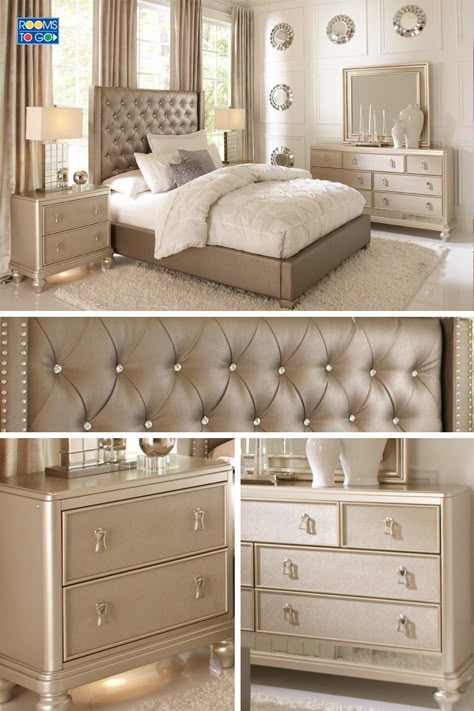 Natural Colors                                                                                                                                                     More Silver And Gold Bedroom, Rooms To Go Bedroom, Affordable Bedroom Furniture, Interior Design Blogs, Purple Room, Affordable Bedroom, Gold Bedroom, Dekorasi Kamar Tidur, Room Black