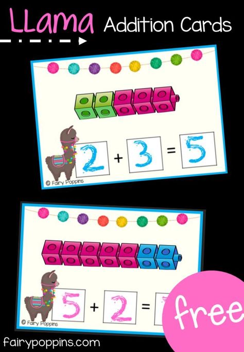 Free llama addition cards. Great for teaching kids about part part whole and how to decompose numbers. #decomposingnumbers #partpartwhole #additioncards Part Whole Activities, Fact Families Activities, School Diy Ideas, Part Part Whole, Free Printable Numbers, Addition Kindergarten, Addition Activities, Subtraction Activities, Number Lines