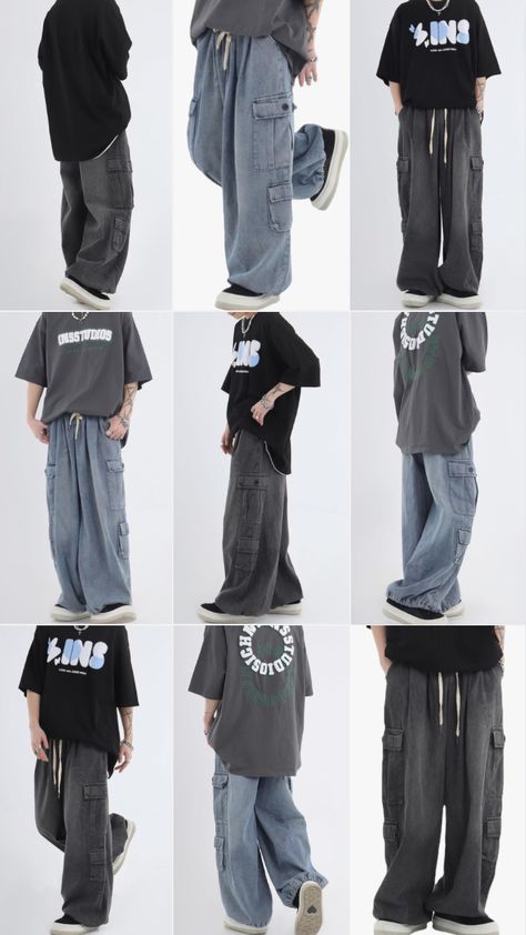 Baggy Grunge Pants, Korean Street Fashion Baggy, How To Make Baggy Pants, Cargo Baggy Pants Outfit, Male Baggy Clothes Aesthetic, Styling Baggy Pants, Korean Hiphop Outfits, Baggy Streetwear Pants, Baggy Clothing Aesthetic