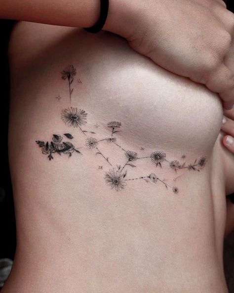 Chest Tattoo Flowers, Aster Flower Tattoo, Aster Flower Tattoos, Under Chest Tattoo, Flower Tattoo Ideas, Saved Tattoo, Aster Flower, Daisy Tattoo, Cebu Philippines