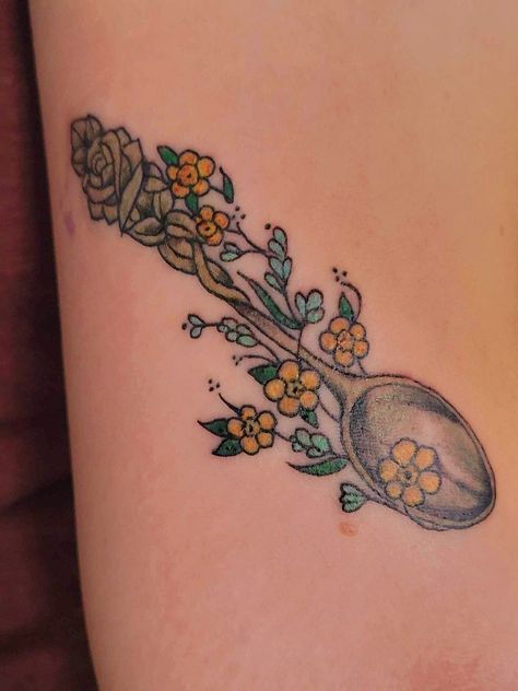 Twinkie Tattoo, Spoonie Aesthetic, Spoon Tattoo Ideas, Fibro Tattoo, Spoon Theory Tattoo, Spoonie Tattoo, Valentine Tattoos, Spoon Tattoo, Filigree Tattoo