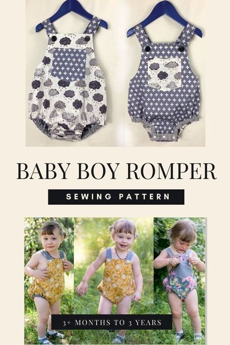 sewing patterns for baby boy Boys Romper Pattern, Baby Romper Pattern Free, Baby Romper Sewing Pattern, Boys Clothes Patterns, Boys Sewing Patterns, Romper Sewing Pattern, Baby Romper Pattern, Baby Clothes Patterns Sewing, Boy Sewing