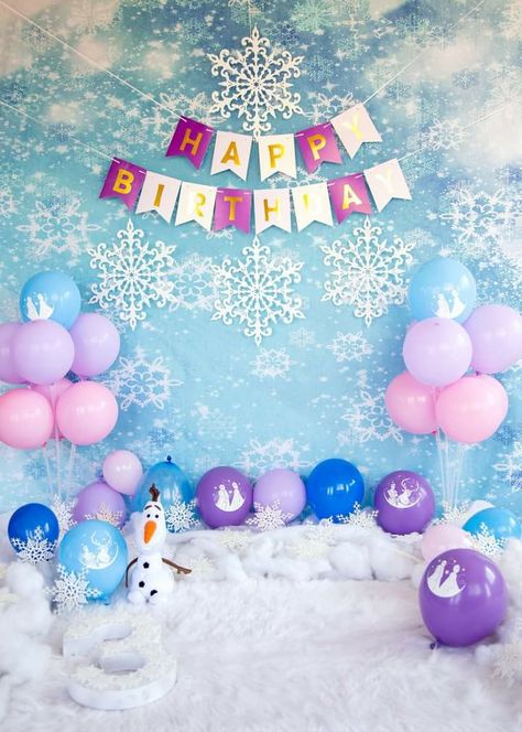 Photo Background Birthday, Frozen Background Birthday, Photography Studio Background Ideas, Frozen Background Backdrops, Children Birthday Background, Birthday Backdrop Ideas Kids, Birthday Background Design Party Ideas, Kids Photoshoot Background, Baby Background Photography