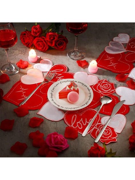 Heart  Collar  Polyester   Embellished   Kitchen & Dining Heart Placemats, Heart Table, Diy Valentine's Day Decorations, Dining Table Decoration, Wedding Inspiration Board, Table Placemats, Valentines Day Weddings, Valentine's Day Diy, Valentines Day Decorations