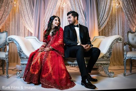 Ravishing Indian couple's wedding reception attire. Wedding Reception Indian, Wedding Reception Attire, Reception Pics, Bride Groom Photoshoot, Bride Groom Poses, Indian Bride Photography Poses, Bride Photos Poses, Indian Wedding Poses, Groom Photoshoot