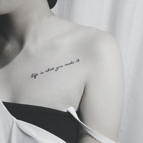 Tattoos Pequeños, Shoulder Tattoo Quotes, Collar Bone Tattoo Quotes, Molecule Tattoo, Small Quote Tattoos, Bone Tattoos, Text Tattoo, Small Tattoos Simple, Shoulder Tattoos For Women