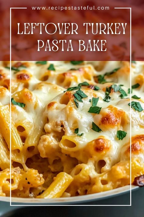 Transform your holiday leftovers into a comforting and creamy Leftover Turkey Pasta Bake. This dish combines tender pasta, savory turkey, and a blend of melted cheeses, making it a family favorite that's easy to prepare and delicious to eat! Leftover Turkey Pasta Recipes, Recipes With Leftover Turkey, Turkey Pasta Recipes, Leftover Turkey Pasta, Turkey Pasta Bake, Creamed Turkey, Leftover Ideas, Turkey Pasta, Holiday Leftovers