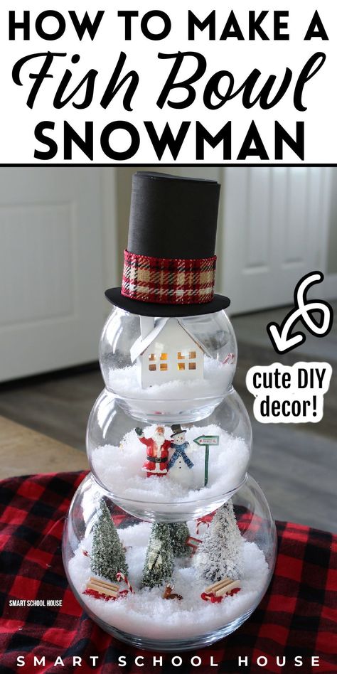 If you love holiday DIY crafts, you have to take a look at this adorable fish bowl snowman craft from Smart School House. This easy project makes a great Christmas decoration for your home. Following this tutorial, you can easily make a little Christmas scene in each bowl. This great craft will be fun to personalize to match your Christmas decor. Enjoy making this fish bowl snowman today! Diy Fish Bowl, Holiday Diy Crafts, Fish Bowl Snowman, Bowl Snowman, Smart School House, Snowman Crafts Diy, Snowman Craft, Smart School, Holiday Crafts Diy