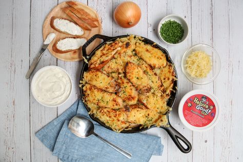 Heluva Good! Fully Loaded French Onion Chicken Recipe Courtesy Guy Fieri Marinated Chicken Breast Recipes, Guy Ferrari, Chicken Deviled Eggs, Cheeseboard Recipe, Festive Meals, Grilled Corn Recipes, Best Dip Recipes, Cheese Dips, 2023 Party