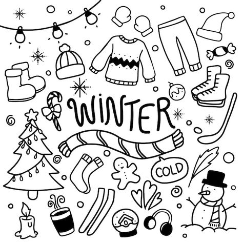 Winter Doodles, Doodle Google, Calendar Doodles, Winter Drawings, Winter Tips, Ipad Painting, Toddler Arts And Crafts, Simple Line Drawings, Small Drawings